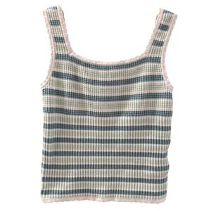 Abercrombie Kids Striped Crochet Knit Tank Green White Scallop Trim Size 13/14